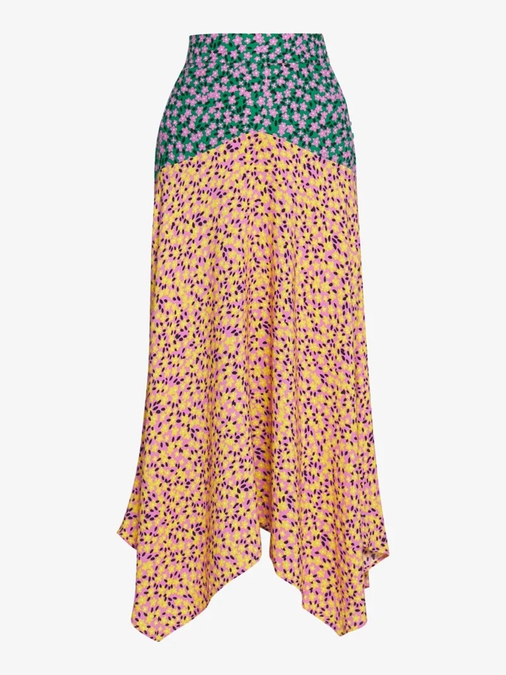 Topshop Green & Pink Floral Asymmetrical Maxi Skirt